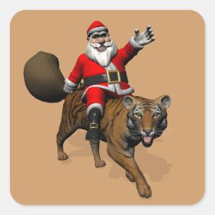 Kerstman rijdt op een tijger vierkante sticker