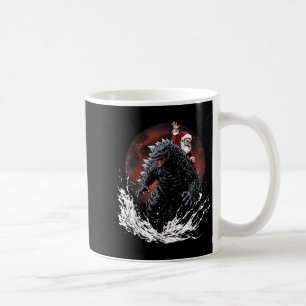 Kerstman rijdt op het Japanse monster Kaiju voor C Koffiemok