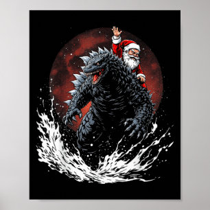 Kerstman rijdt op het Japanse monster Kaiju voor C Poster