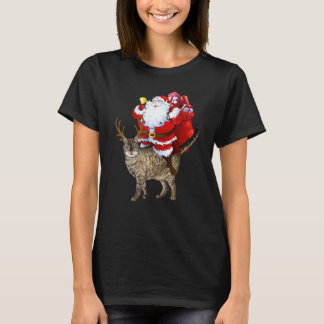 Kerstman rijdt op kat rendier Kerst Pyjama  T-shirt