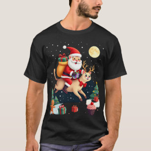 Kerstman rijdt op rendier Siamese kat Kerstboom L T-shirt