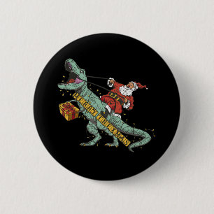 Kerstman rijdt op Trex - Prettig Trexmas Ronde Button 5,7 Cm