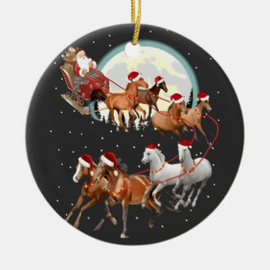 Kerstman rijdt paarden Paardenslee Equestrian Keramisch Ornament