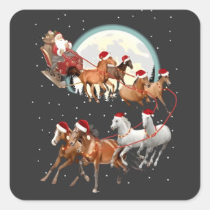 Kerstman rijdt paarden Paardenslee Equestrian  Vierkante Sticker