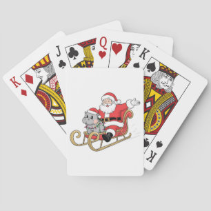 Kerstman rijdt slee met een Moo Deng baby nijlpaar Pokerkaarten