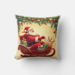 Kerstman rijdt slee met een rendier kussen