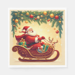 Kerstman rijdt slee met een rendier servet