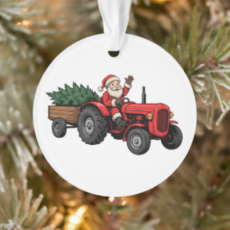 Kerstman rijdt tractor Kerstboomgaard wagen Ornament