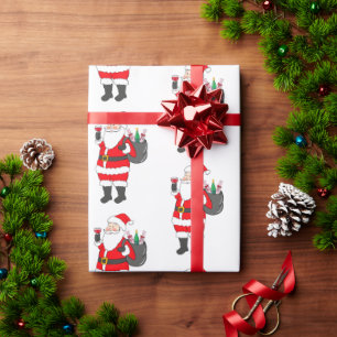 Kerstman Rode Wijnliefhebber Cadeaupapier