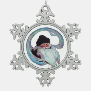 kerstman Roken een pijp Tin Sneeuwvlok Ornament