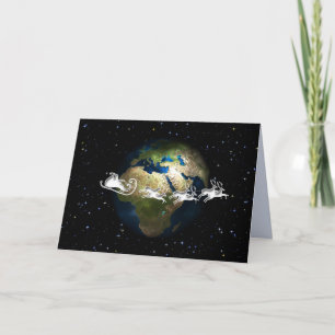 kerstman rond de wereld wenskaart kaart