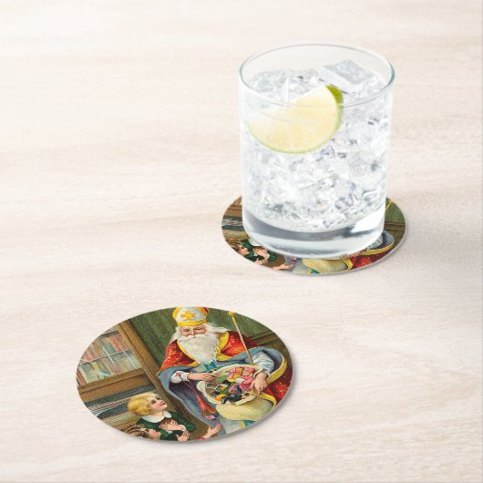 kerstman ronde kartonnen onderzetter (Insitu)