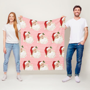 Kerstman Rood Witte Streep Fleece Deken
