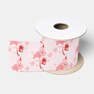 Kerstman Roze Flamingo Patroon Kerstvakantie Lint