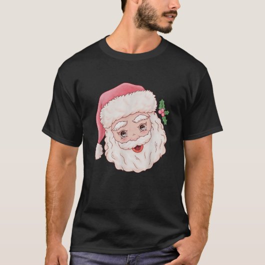  kerstman roze kerstkerstman met retro t-shirt (Voorkant)