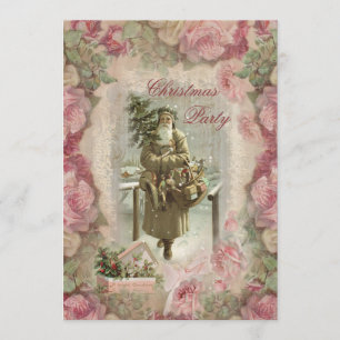 kerstman, roze rozen collage kerstfeest kaart