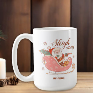 Kerstman Roze slee all day Kerstmis Koffiemok