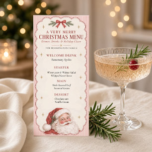 Kerstman Roze Streep Kerst Diner Menu