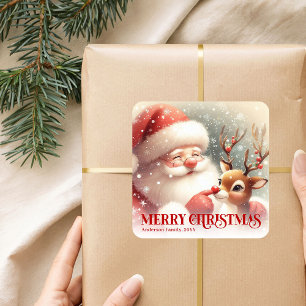Kerstman Rudolph Aangepaste Naam Kerstcadeau Gesch Vierkante Sticker