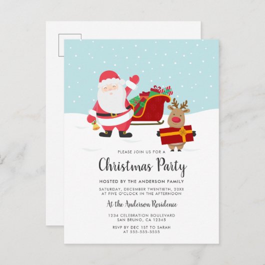 Kerstman, Rudolph & Sled Kerstfeest Uitnodigingen (Voorkant / Achterkant)