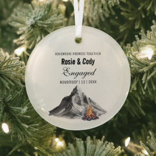 Kerstman Rustic Black Mountain Bon Fire echtpaar v Glas Ornament