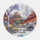 Kerstman Rustic Zion National Park verloofd paar Glas Ornament (Achterkant)