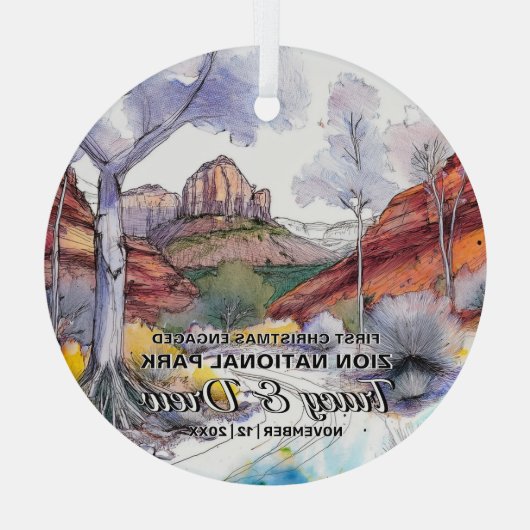 Kerstman Rustic Zion National Park verloofd paar Glas Ornament (Achterkant)