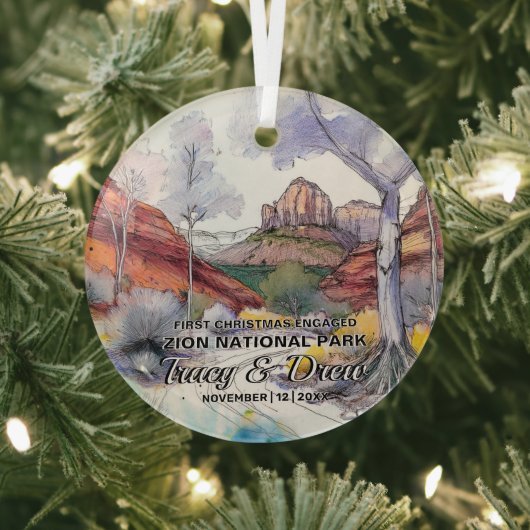 Kerstman Rustic Zion National Park verloofd paar Glas Ornament (Insitu)