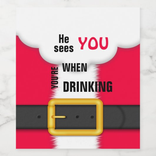 Kerstman Santa Hij Ziet Je Als Je Drinkt Wijn Etiket (Enkel label)