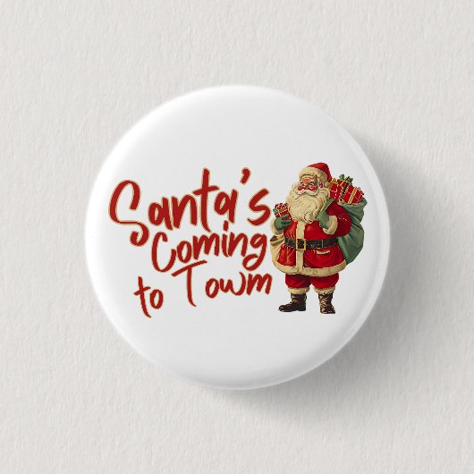 Kerstman: Santa komt naar de stad Ronde Button 3,2 Cm (Voorkant)