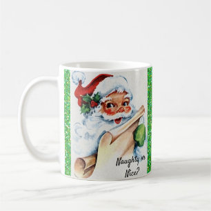 Kerstman  Santa Naughty Nice Green Glitter Koffiemok