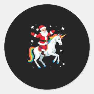 Kerstman Santa Ridder Eenhoorn Xmas Meisjes Vrouwe Ronde Sticker