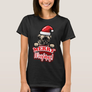 Kerstman Santa Schattige Pug Klassiek 912 T-shirt