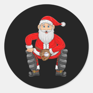 Kerstman Santa speelt honkbal Catcher Kerst Kerst  Ronde Sticker