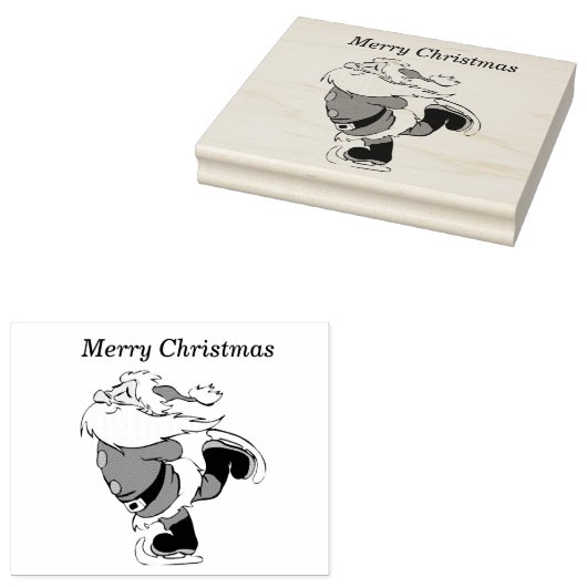 Kerstman Schaats 4x5 Rubber Stempel (Gestempeld)