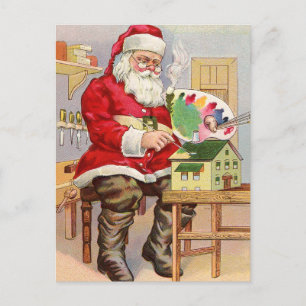 Kerstman Schildert Nieuw Speelgoedhuis Briefkaart