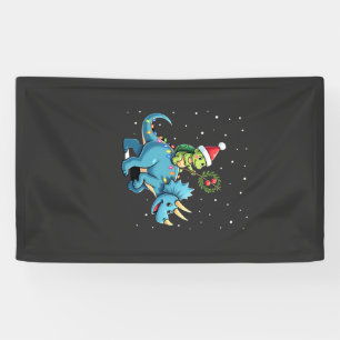 Kerstman Schildpad rijdt op T-Rex rendier kerstlic Spandoek