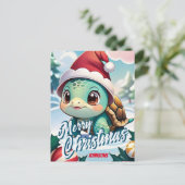 Kerstman Schildpad Vrolijke Kerstnaam Groet Briefkaart (Staand voorkant)