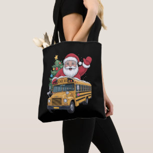 Kerstman Schoolbus Kerstboom Chauffeur Kerstmis Draagtas