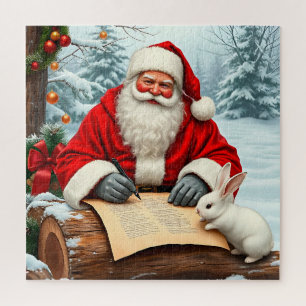 Kerstman Schrijft een Brief in een Besneeuwd Bos Legpuzzel
