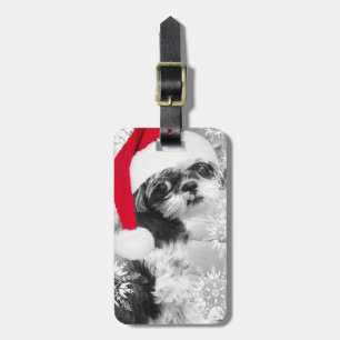 Kerstman Shih Tzu Bagagelabel