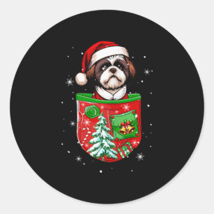 Kerstman Shih Tzu In Zak Eigenaar Kerstboom Bel Ronde Sticker