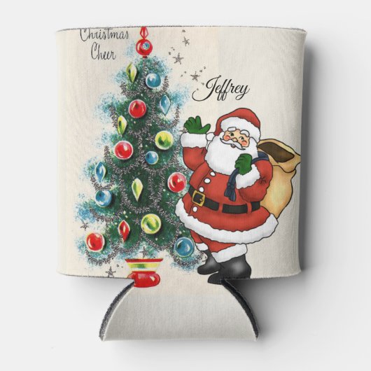 Kerstman Sinterklaas Aangepaste Naam Retro Vibe Blikjeskoeler (Voorkant)