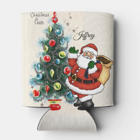 Kerstman Sinterklaas Aangepaste Naam Retro Vibe Blikjeskoeler (Achterkant)