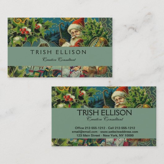 Kerstman Sinterklaas Antiek Kunst Visitekaartje (Voorkant / Achterkant)