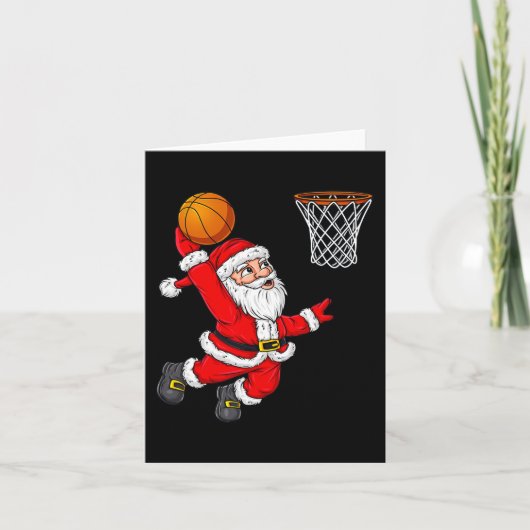 Kerstman Sinterklaas Dunking Een Basketbal Plezier Kaart (Voorkant)