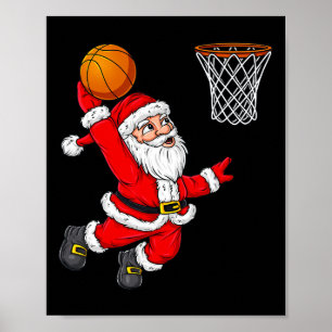 Kerstman Sinterklaas Dunking Een Basketbal Plezier Poster