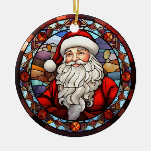 Kerstman Sinterklaas gebrandschilderd glas stijl Keramisch Ornament (Voorkant)