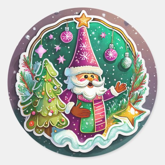 Kerstman Sinterklaas in de sneeuw Ronde Sticker (Voorkant)