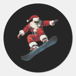 Kerstman Sinterklaas Snowboard Snowboarden Ronde Sticker